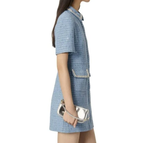 New Maje $495 Sequin Embellished Tweed Mini Dress Sz Small & Medium - Picture 3 of 12